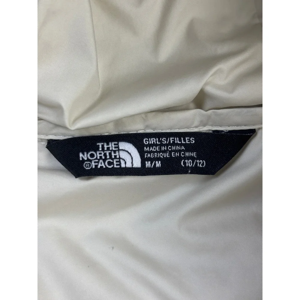 The North Face Girls Puffer Jacket Cream Hooded Quilted Coat Size M 10/12